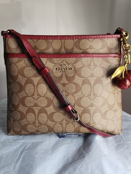 Coach Handbags - Coach Wine Signature Coated Canvas Crossbody w/Cherries EUC